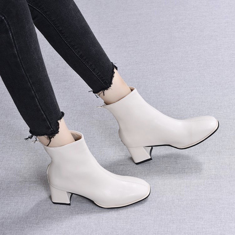 Boot nữ cao cổ đế vuông 7p, Bốt nữ cổ lửng chất da có khoá sau lên dáng cực sang chảnh
