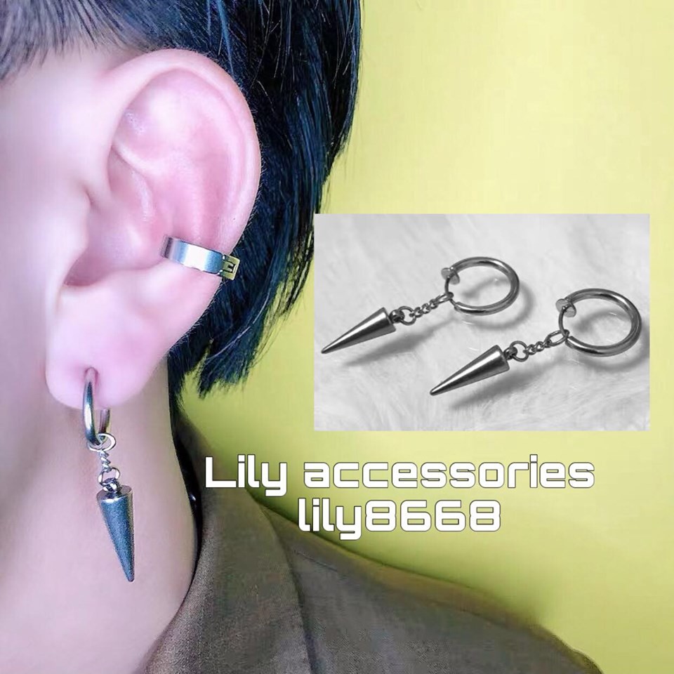 kẹp tai titan dây xích mũi nhọn không cần xỏ lỗ cho nam nữ không gỉ không đen không dị ứng