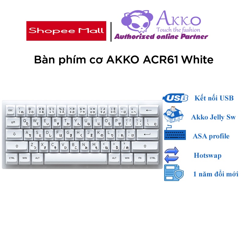 Bàn phím cơ AKKO ACR61 White (Hotswap / RGB / AKKO CS sw Jelly White)