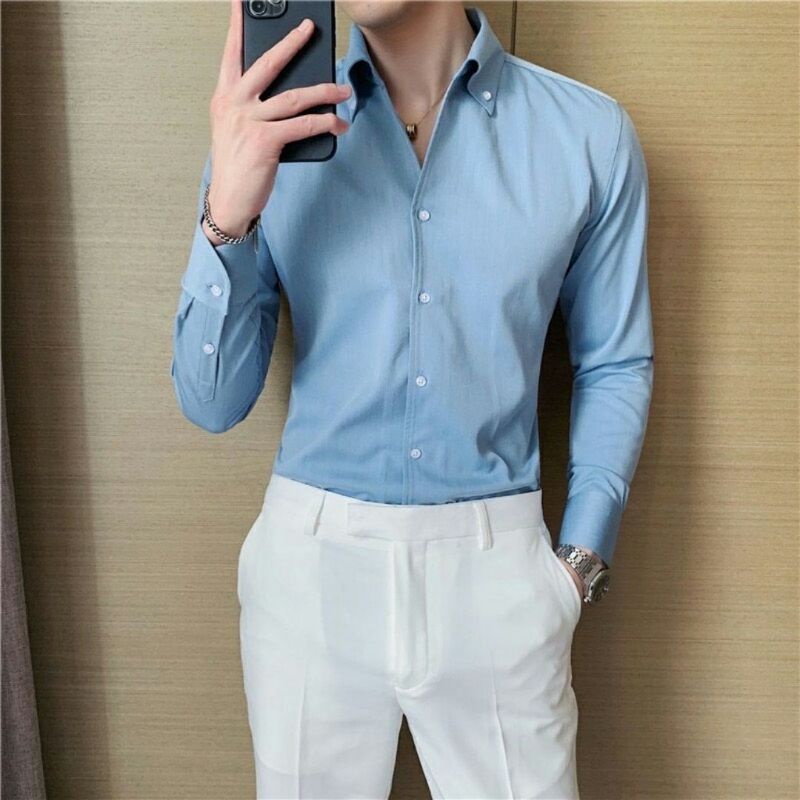 Áo Sơ Mi Nam Áo Sơ Mi Công Sở,Màu Xanh Cổ Mới kiểu Hàn Quốc,form slim chống nhăn xù