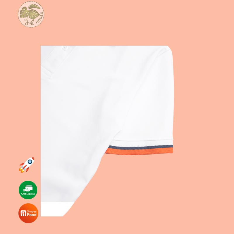 Áo thun đồng phục trắng phối cổ viền cam chất liệu cá sấu thái La' House Uniform