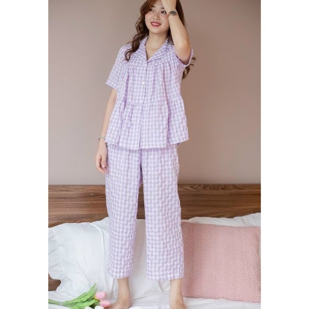 Bộ đồ bầu cộc tay M392 chất đũi cotton freesize từ 45 đến 70kg