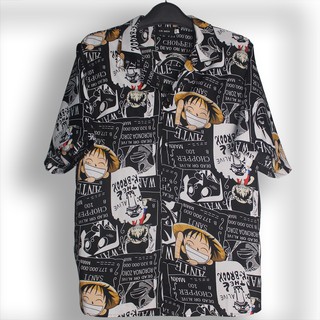Áo sơ mi Cổ DANTON Monkey D. Luffy đen ngắn tay form rộng nữ vải lụa unisex nam nữ