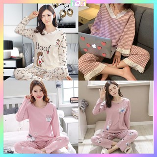 Bộ 2 món đồ ngủ pijama tay dài phong cách thời trang Hàn Quốc cho phái nữ