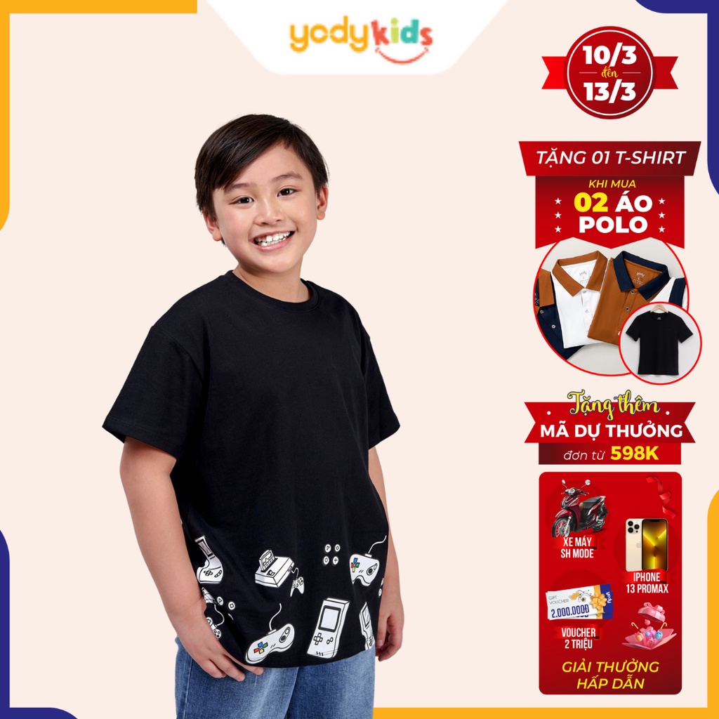 Áo T-shirt trẻ em YODY vải cotton in hình playgame mềm mịn, thoáng mát TSK5217