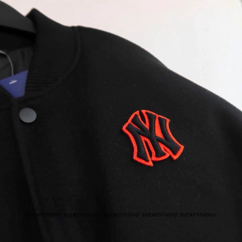 @ Áo khoác Bomber Varsity M.L.B Ny Thêu Logo Cam form rộng  Phối Tay Da @