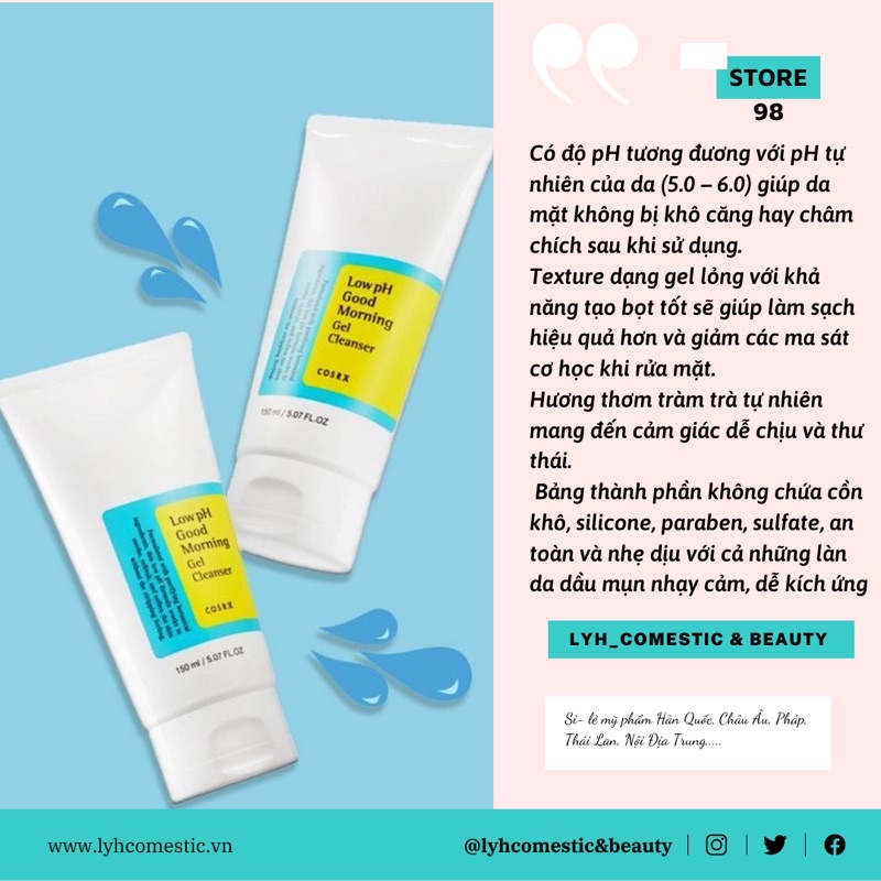 [Chinh Hang] Sữa Rửa Mặt Cosrx Low pH Good Morning Gel (150ml) lyh_comestic