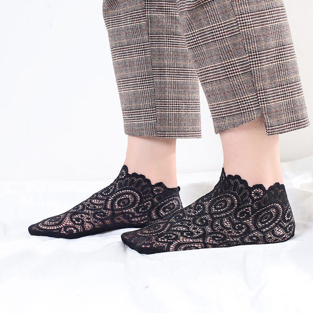 AROMA Vớ Thuyền Màu Trơn Phối Ren Lỗ Thoáng Khí Thời Trang Cho Nữ