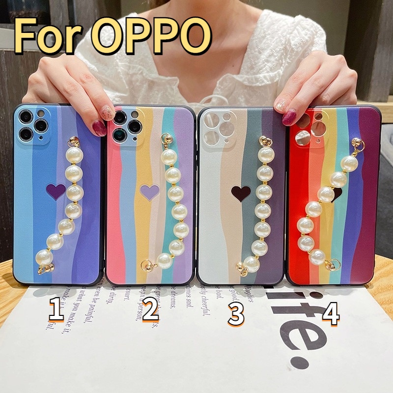 Ốp Điện Thoại Màu Cầu Vồng Có Dây Đeo Tay Cho OPPO A5S A3S A52 A15 A31 A54 A92 A12 A94 F5 F9 F11 Pro