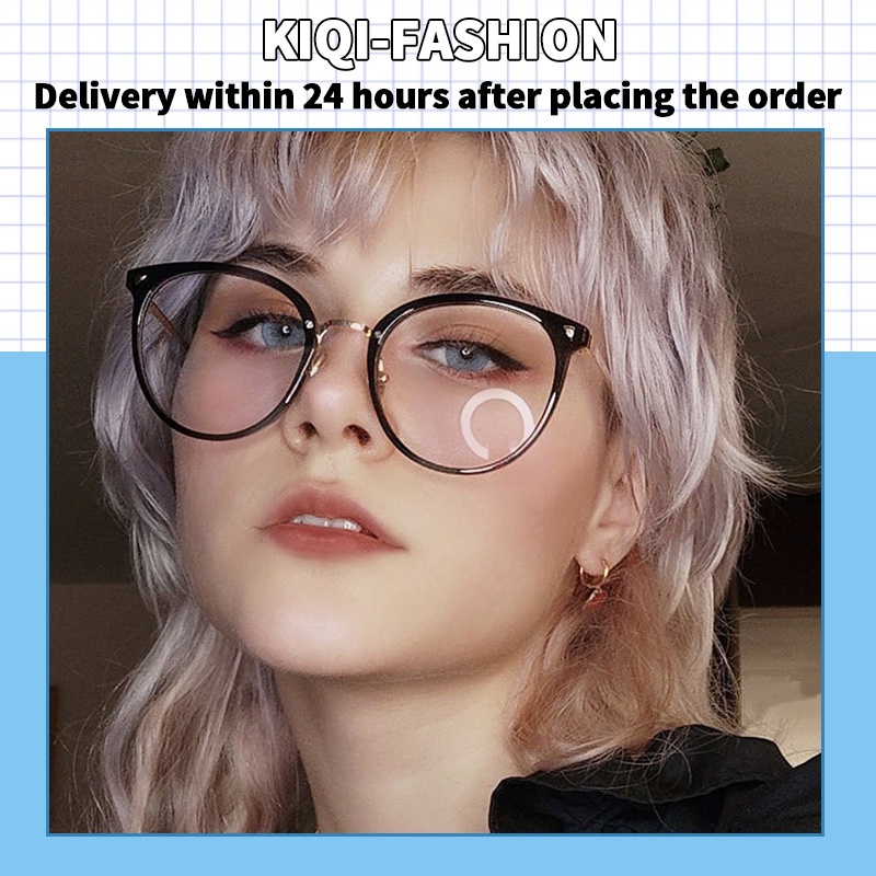 (KIQI-FASHION) COD Mắt Kính Chống Ánh Sáng Xanh Hình Oval Thời Trang Hàn Quốc Mới Cho Nữ