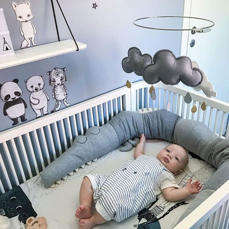 1 Gối Chắn Giường Bảo Vệ Đầu Cho Bé Bằng Chất Liệu Cotton in Họa Tiết