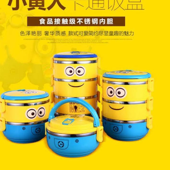 Hộp Đựng Cơm Trưa 2 / 3 Ngăn Bằng Thép Không Gỉ Màu Vàng Hình Minion Dễ Thương