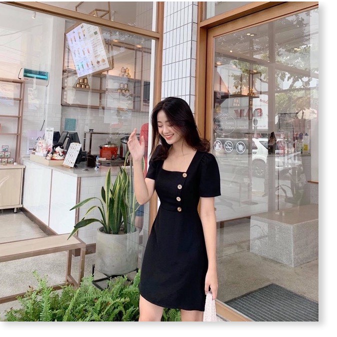 ĐẦM SUÔNG NỮ CỔ VUÔNG PHỐI NÚT TAY LỠ TÔN DÁNG CỰC HOT