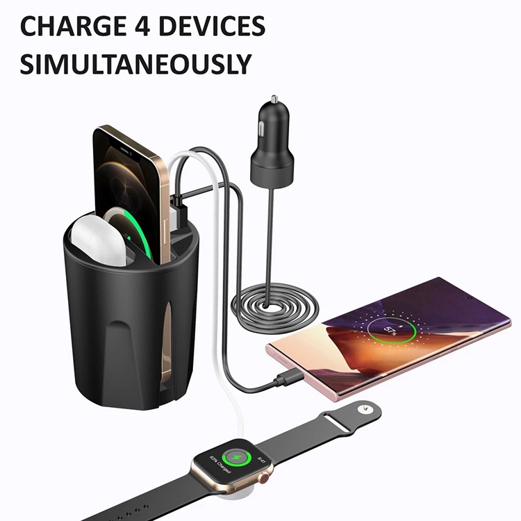 Bộ Sạc Nhanh Không Dây 4 Trong 1 Trên Xe Hơi Cho iPhone 13 12 Max / Apple Airpods 5V2A
