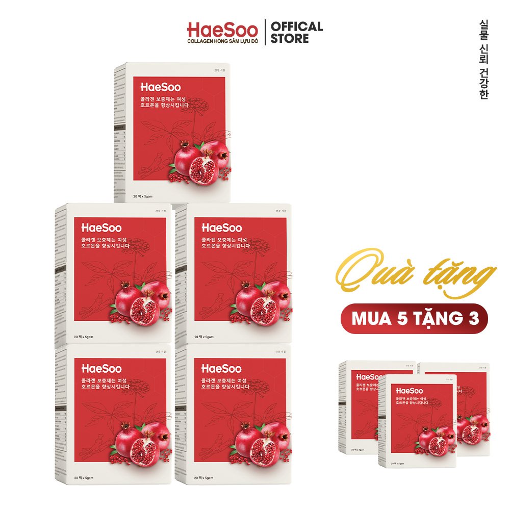 Collagen hồng sâm lựu đỏ trẻ hoá da HaeSoo – Combo mua 5 tặng 3