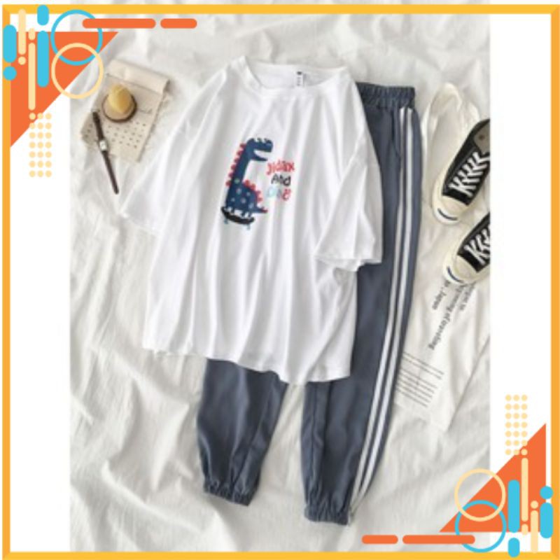 🔥HOT🔥 Đồ Bộ Legging Jogger Line Phối Thun Nam Nữ Unisex (Thể Thao, Nhà) Hình Jidax And Dino | BigBuy360 - bigbuy360.vn