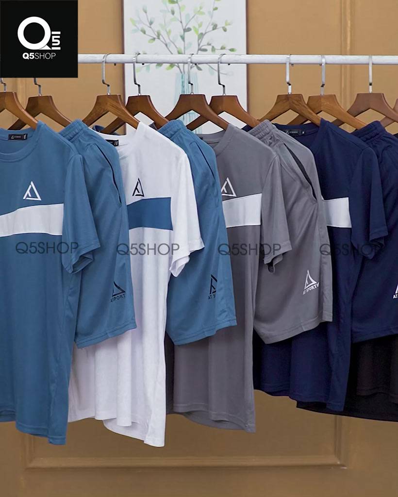 Bộ Thể Thao Nam phối ngực Q5 cổ tròn tay ngắn vải thun lạnh thoáng mát co giãn chu | BigBuy360 - bigbuy360.vn