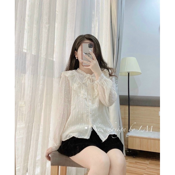 áo sơ mi nữ buộc nơ cao cấp 2 màu trắng be hàng đẹp giá rẻ nhất shopee