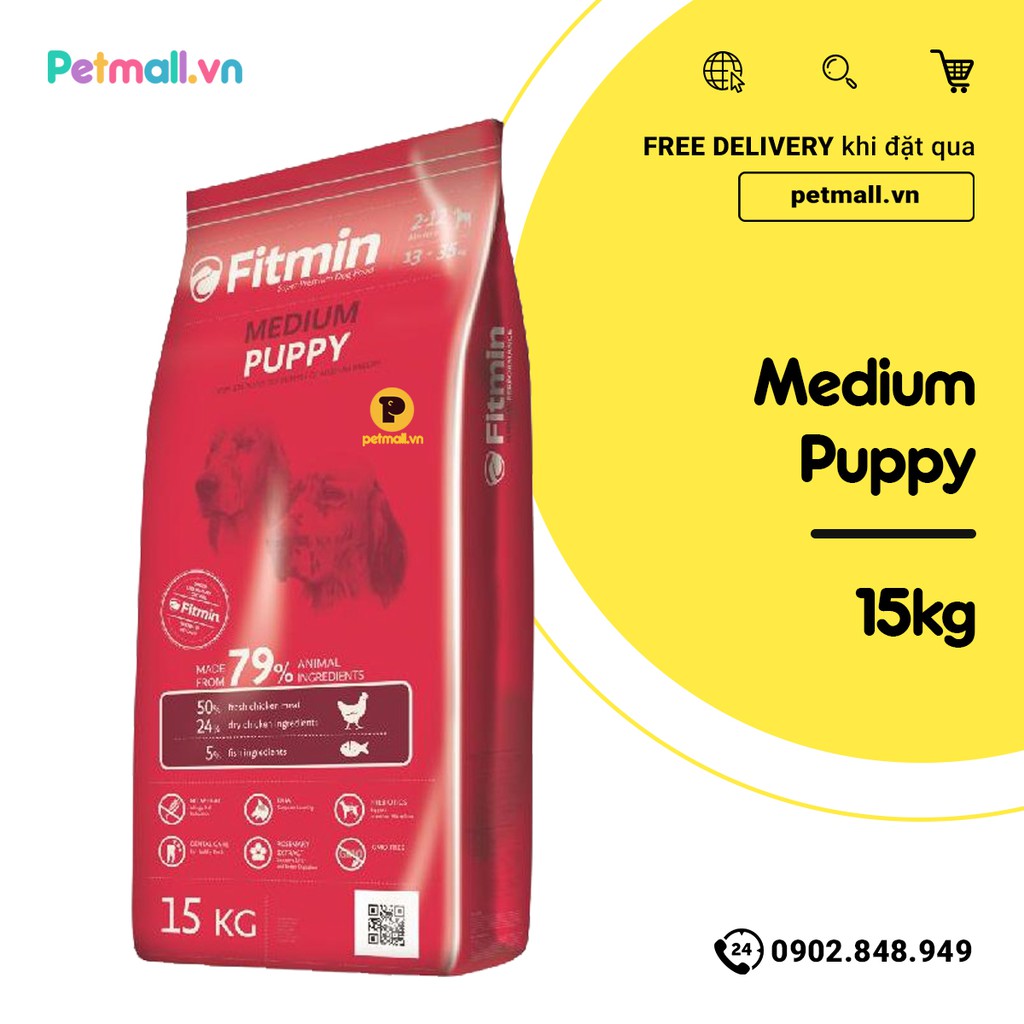 Thức ăn chó FITMIN Medium Puppy 15kg - chó con giống vừa