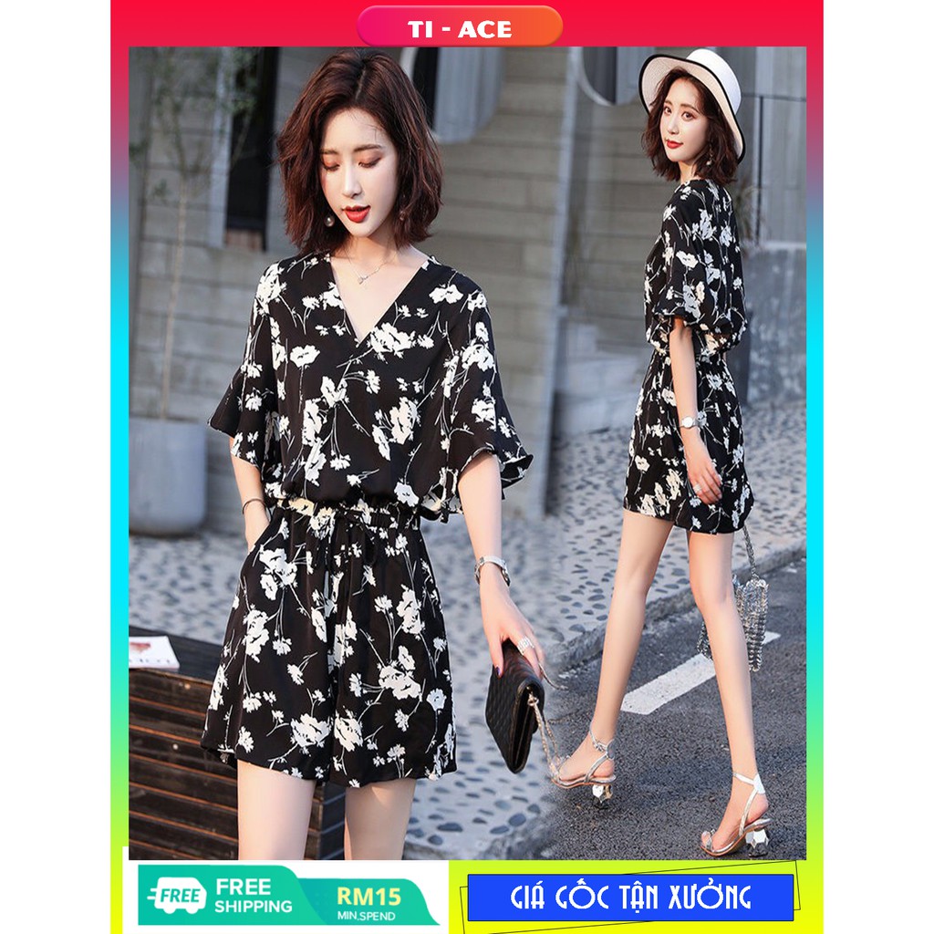 ĐẦM/Jumpsuit HOA ĐEN TRẮNG KÈM QUẦN