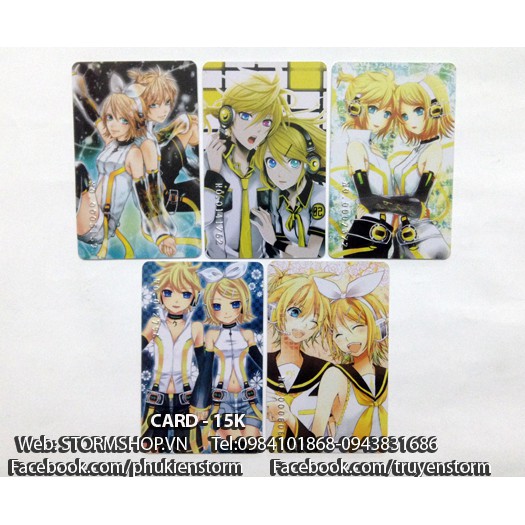 Combo 3 bảng kẹp sách vocaloid, 3 thước kẻ rinlen, 5 card thẻ rinlen