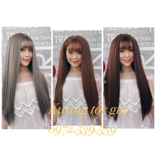 Tóc giả Nguyên đầu thẳng tặng lược chải chuyên dụng + lưới chùm