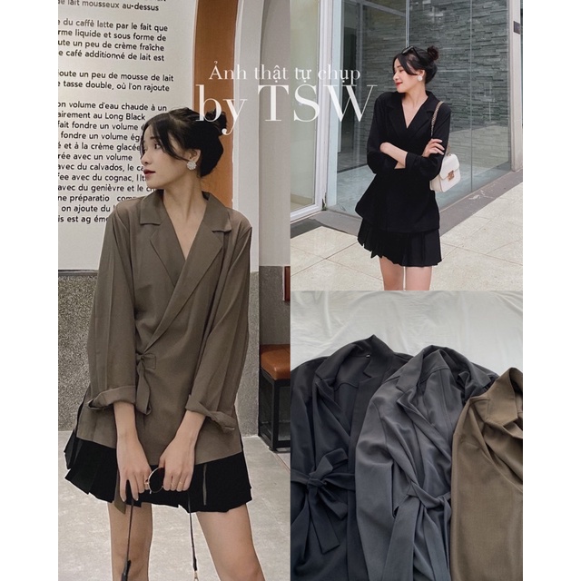 Áo sơ mi vạt chéo thắt nơ chất trượt ulzzang ( Ảnh thật )
