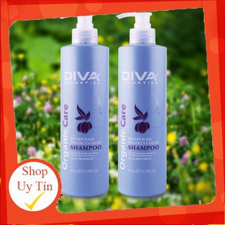 Cặp dầu gội diva xanh 750ml phục hồi tóc hư tổn thơm mềm mượt