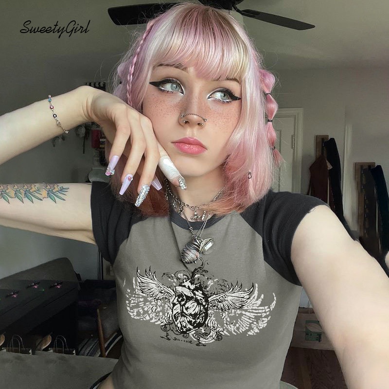 Áo Thun Tay Ngắn Cổ Tròn Phối Màu Tương Phản Thời Trang 2022 Y2k Quyến Rũ Cho Nữ