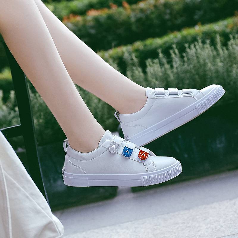 Giày thể thao bằng da đế bằng phối khóa dán thời trang xuân thu cho nữ