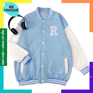 Áo bomber dài tay, áo khoác bomber thêu chữ r nổi, cúc bấm, chất nỉ ngoại 2 màu đen, xanh - sp000604