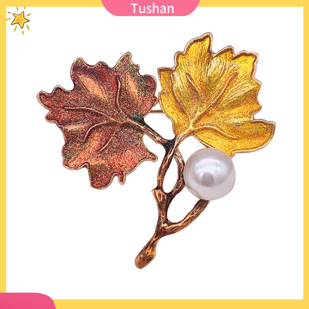 Ghim cài áo hình lá phong đính hạt ngọc trai nhân tạo thời trang dành cho nữ