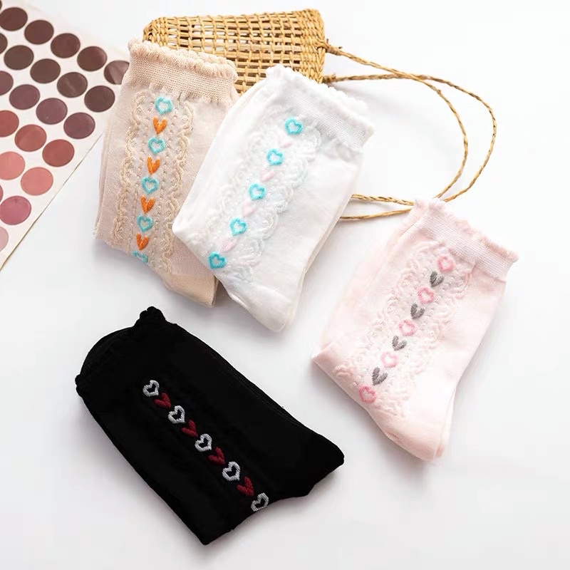Set 04 tất/vớ len hoạ tiết tim dễ thương phong cách nàng thơ ullzang