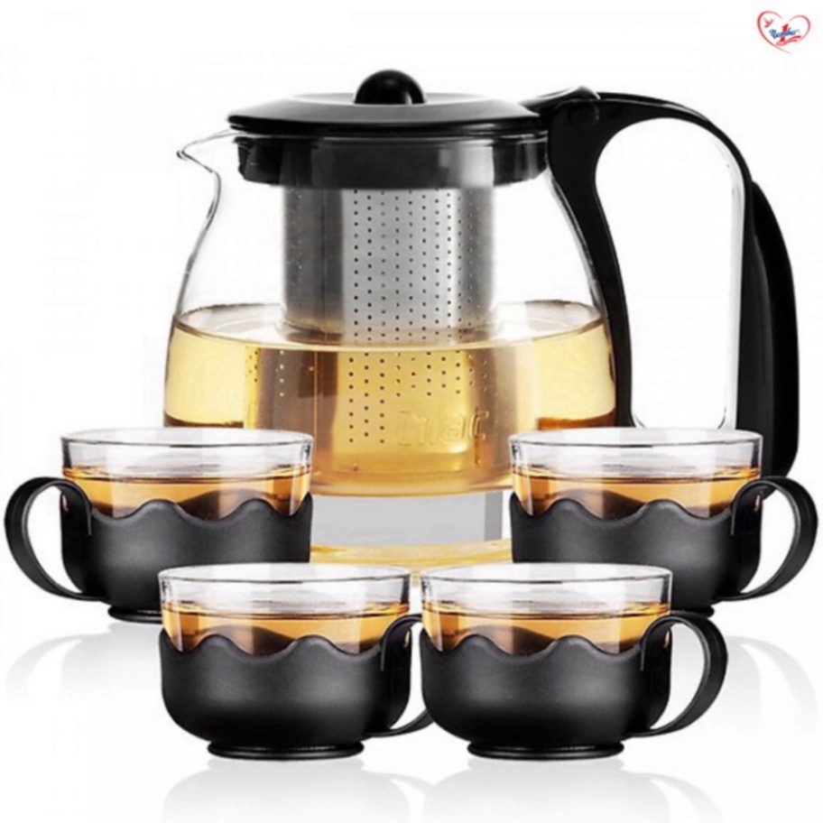 bộ ấm trà thủy tinh dung tích 1l tặng kèm 4 ly thủy tinh sang trọng