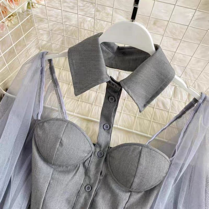 ÁO CÚP NGỰC GIẢ SƠ MI TAY BỒNG 2 CÁCH MẶC💯💯