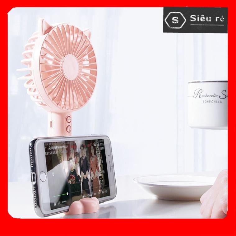 Quạt mini cầm tay tiện dụng handy fan 3 tốc độ gió tai mèo cao cấp N10 Có Đèn Led  pin 1200mah (PD7189)