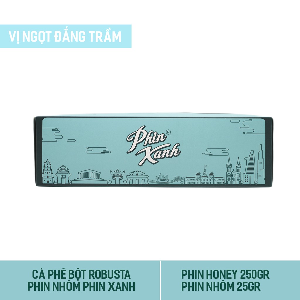 Combo Cà Phê Robusta Honey Pha Phin Cafe Rang Xay Nguyên Chất Rang Mộc Gói Cao Cấp 250gram và Phin Nhôm Cafe Phin Xanh