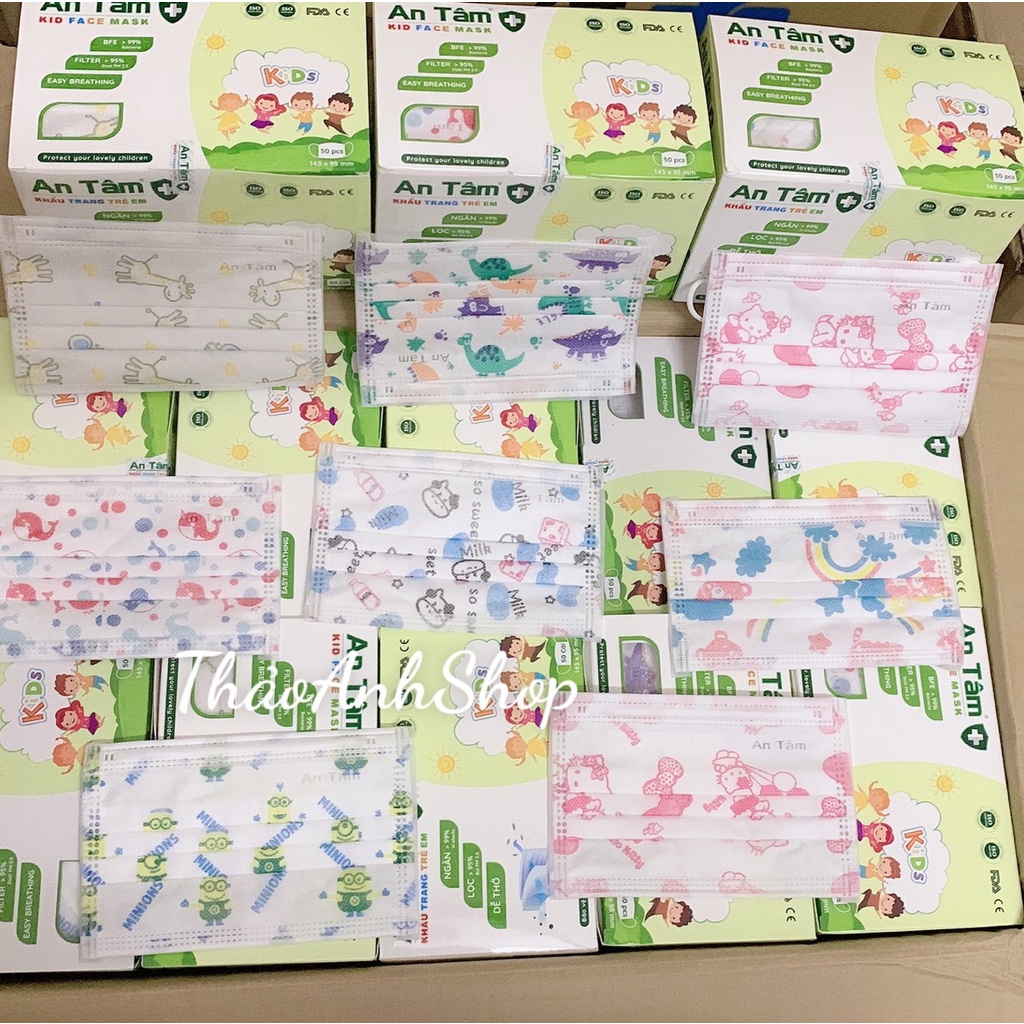 Hộp 50 Cái - Khẩu Trang Y Tế Kháng Khuẩn Trẻ Em Hình Siêu Dễ Thương Dành Cho Bé Dưới 12Tuổi