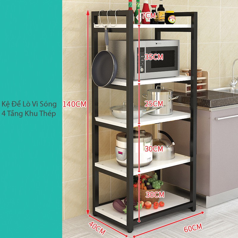 Kệ gỗ khung sắt 4 tầng nhà bếp 1m x 50cm - Nhà Mỵ SHop