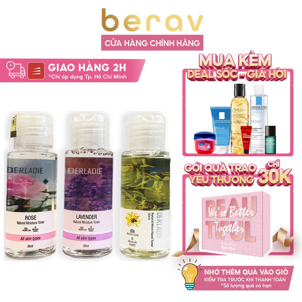 [Travel Kit] Nước Hoa Hồng Làm Sạch, Dưỡng Ẩm, Dịu Nhẹ Chiết Xuất Cây Phỉ/Lavender/Hoa Hồng Derladie Toner 30ml