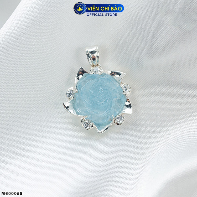 Dây chuyền bạc nữ mặt hoa mẫu đơn Aquamarine bạc 925 thời trang phụ kiện trang sức nữ Viễn Chí Bảo D400672