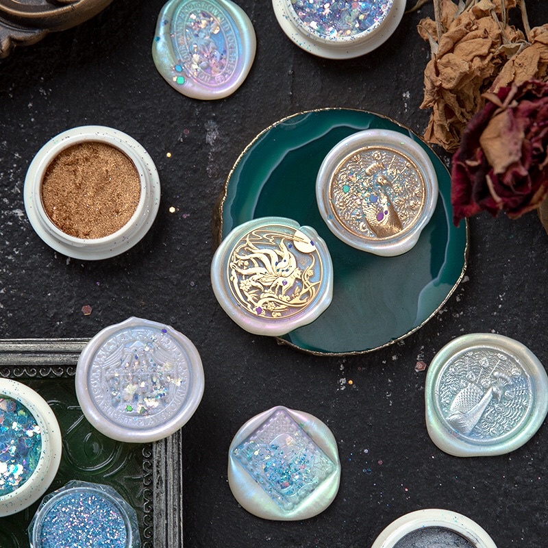 Nhũ vảy cá 6D, nhũ lóng lánh phủ lên mặt sáp wax seal cực độc đáo