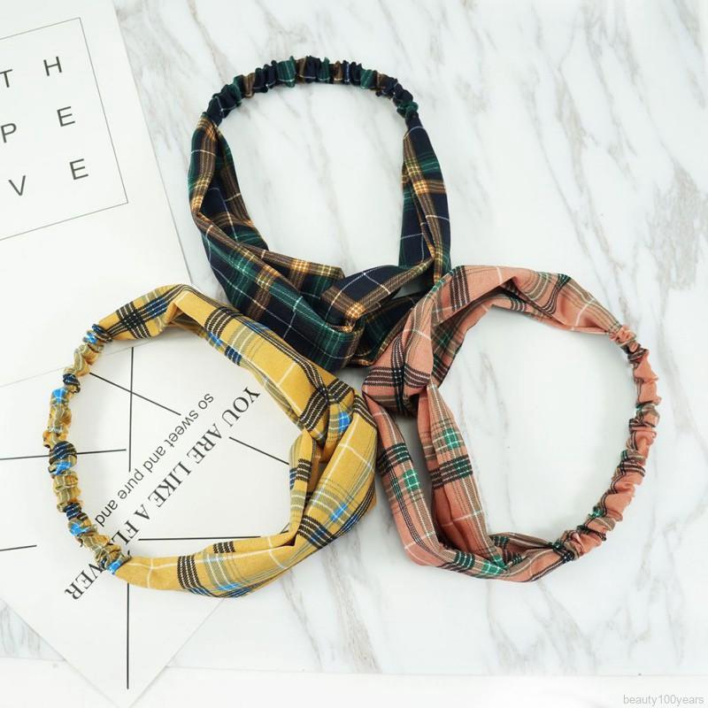 ✿beauty✿ Simple Beautiful Plaid Print Headband Korean Style Fashion New Women's Cross Hair Band