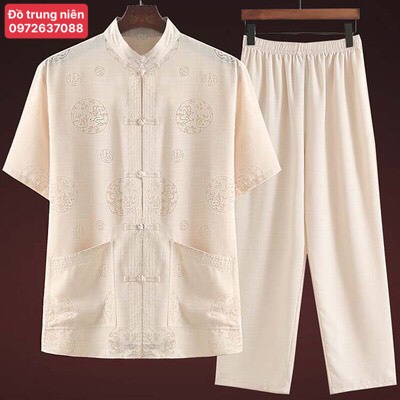 Bộ quần áo mặc nhà cho nam trung niên cổ tàu ngắn- Bộ Đồ Trung Niên Cho Ông Cho Bố COTAYNGAN2