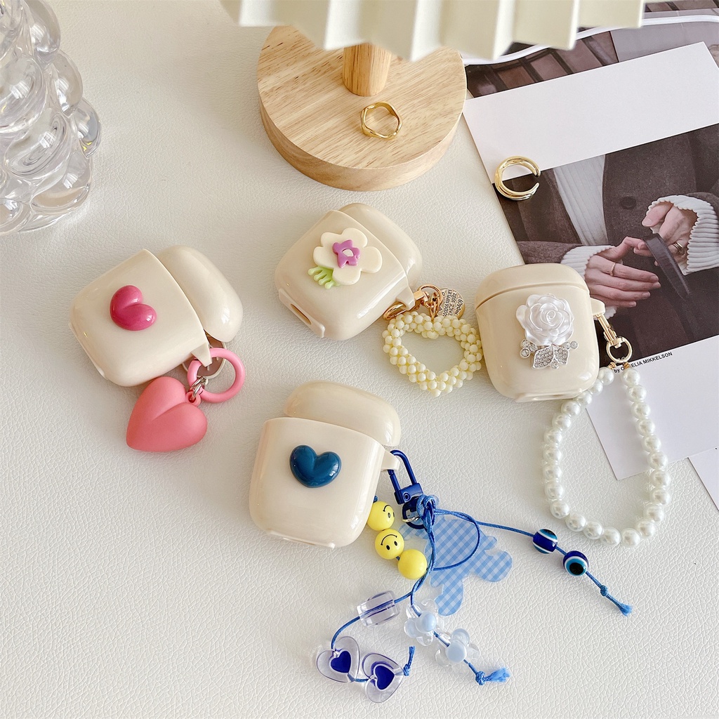 Vỏ Bảo Vệ Hộp Sạc Tai Nghe Không Dây Bluetooth Bằng tpu Mềm Màu Be Họa Tiết Hoa/Trái Tim/Hoa Hiệu Baseus Chống Sốc Cho Encok W04/W04 pro TWS