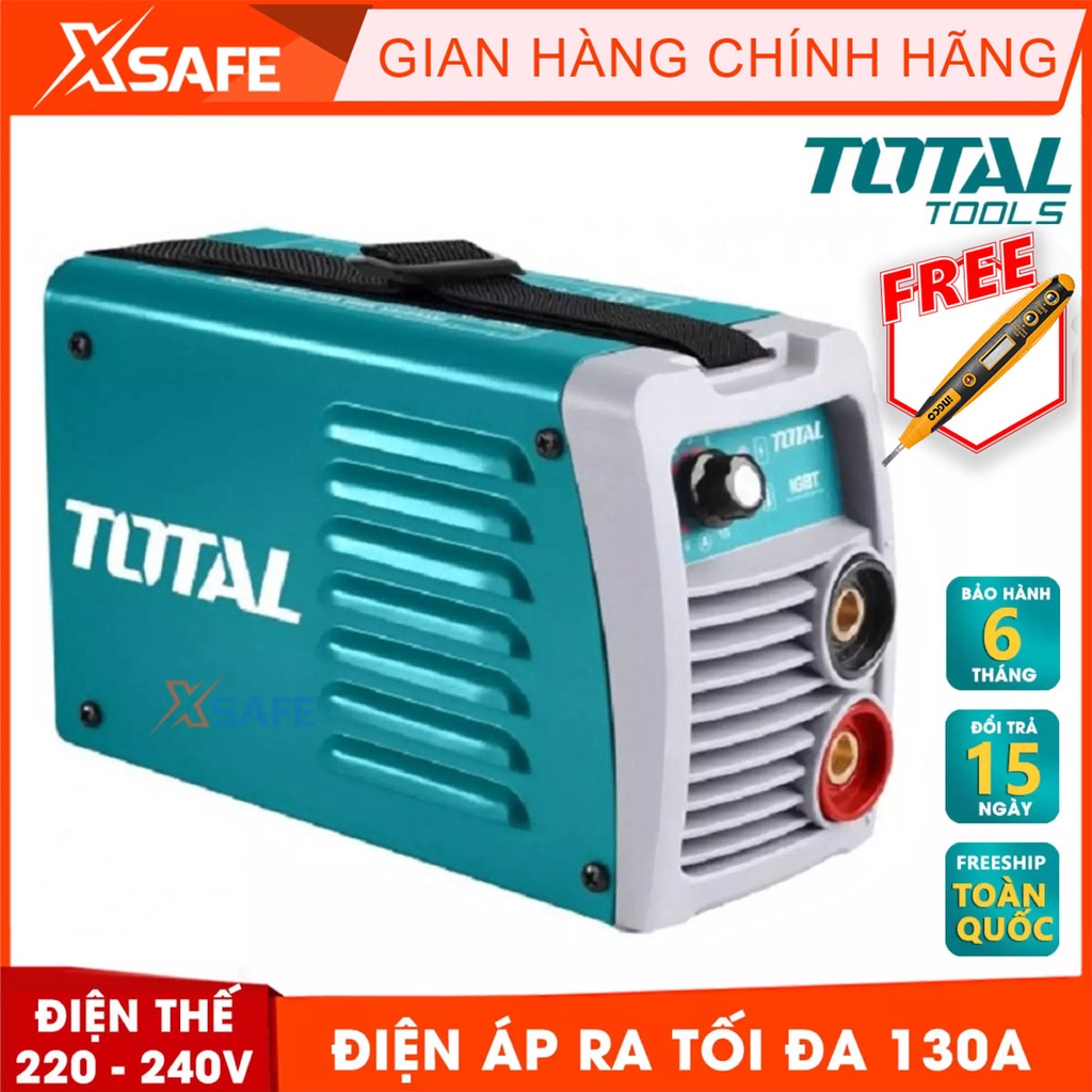 Máy hàn điện tử 130A TOTAL TW21306 Kèm 1 kèm hàn, 1 kèm Max, 1 cây chổi và 1 mặt nạ hàn Máy hàn TOTAL điện thế 85V