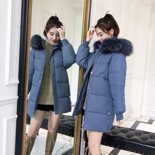 Áo phao nữ dáng vừa kèm mũ có lông