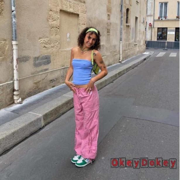 Quần Jogger Thể Thao Lưng Thấp Cột Dây Màu Hồng Goth ODokey-Y2K Thời Trang Mùa Hè Cho Nữ