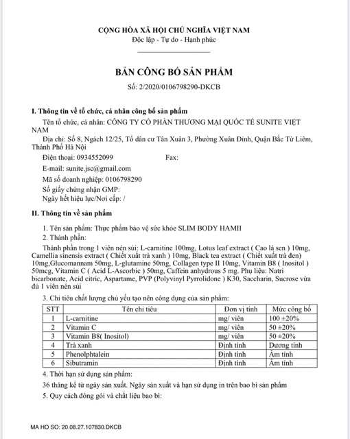 Slim Hamii thế hệ mới Chính Hãng Sunite - Hỗ Trợ Giảm Cân - Hộp 20 Viên Sủi | BigBuy360 - bigbuy360.vn