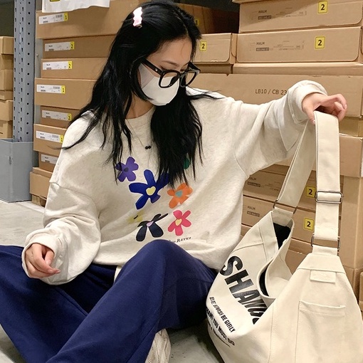 Áo thun ZHELIHANGFEI dài tay in hoa thiết kế dáng rộng dễ phối đồ